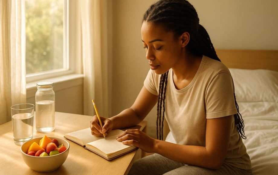 Person sits writing in journal
